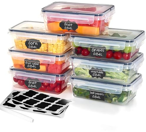 Hibisaws 7 Pack 840ml Airtight Food Storage Containers with Lids, BPA Free Meal Prep & Lunch Containers, Stackable Freezer & Fridge Storage Boxes for Leftovers, Fruit & Salad