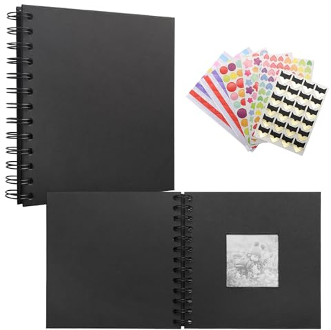 Album Fai Da Te 2 Pezzi Album Fotografico 17x17 cm con Spiralbinding e Adesivi Scrapbook Nero per Neonati Famiglia Compleanni Anniversari e Matrimoni