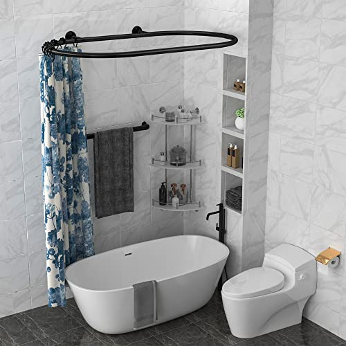 Sikaiqi Tringle à rideau de douche ovale en alliage d'aluminium de forme carrée pour baignoire sur pieds sur griffes (noir : L 140 cm, l 63,5 cm)