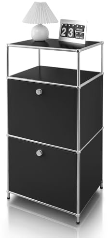 Floordirekt Regal, Metallregal, Beistelltisch - Schwarz, Chrom, 103Hx50Bx40T cm - Modulares Stecksystem im modernen Design, Metall Regal für Wohnzimmer, Büro, Flur - Nachttisch Concept Epure MK-120