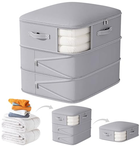Simsky Dreilagiger Selbstkomprimierender Organizer für Kleidung, Bettwäsche und Bettdecken, Platzsparende Aufbewahrungstasche, 60 x 54 x 42 cm