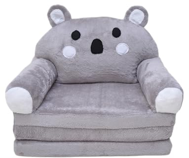 nana shop Kinder-Sessel, 2-in-1 Klappsessel aus Plüsch, weicher Kindersessel mit Liegefunktion, Mini Sofa & Schlafsessel fürs Kinderzimmer (Koala)