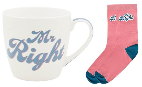 Lesser & Pavey His N Hers Mr Right Mug & Sock Set of 480ml | Coffee, Tea & Hot Drinks, Fine China, Daily Use, Practical Gift, Stacking Mugs, Kitchen Use, Perfect for Everyday, Reusable