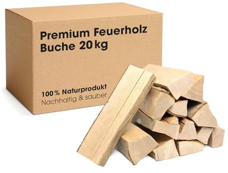 Buche Brennholz - 20 kg - trockenes Kaminholz, ofenfertig, Hartholz mit hohem Brennwert, Feuerholz für Ofen und Lagerfeuer