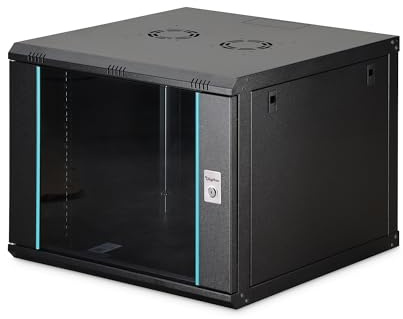 DIGITUS Netzwerkschrank – 19 Zoll 9HE – Unmontiert – Dynamic-N – Schwarz | 600 mm Tiefe – 470 mm Nutztiefe – Wandmontage – 60 kg Traglast – Glastür