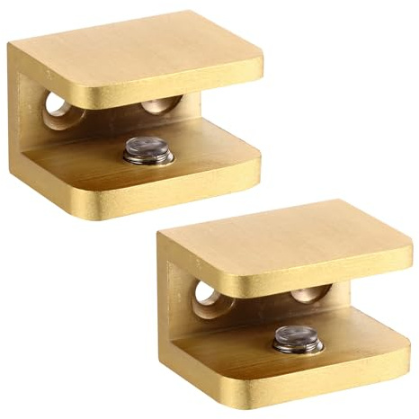 NOLITOY Pinces à Verre Finition Électrolytique Résistant la Corrosion Lot de 2 en Cuivre Doré Support Main Courante Escalier Intérieur pour Fixation Étagère Verre