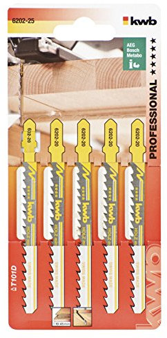 kwb Lames de scie sauteuse pour le bois en acier HCS flexible avec tige à une came (tige en T),denture en plongée,transport optimal de la sciure,tranchant durable,surface polie,pour les coupes fines