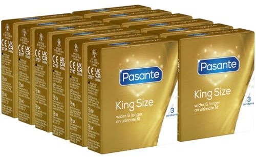 Pasante King Size, extra große Kondome mit 60mm Breite und 200mm Länge - ideal für Männer, die mehr Platz brauchen, 12 x 3 Stück
