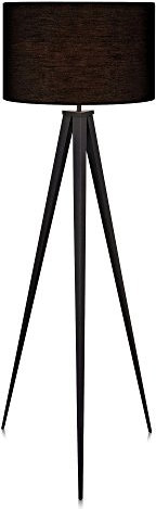 Teamson Home Romanza LED Tripod Standing Floor Lamp with Drum Shade, Modern Lighting in Black for Living Room, Bedroom or Dining Room