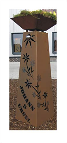 Rost Säule + Schale konisch RS95 + S11 Ihr EIGENER Name Garten Rostsäulen Blumensäule Deko Rostsäule