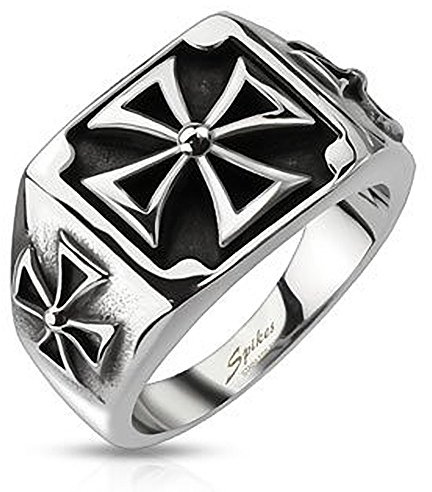 Autiga Ring Edelstahl Herren Massiv Biker Eisernes Kreuz Bandring Celtic Siegelring