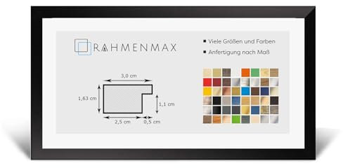 RahmenMax® Morena Bilderrahmen Holz 30x90 cm zum Aufhängen/Bilderrahmen Maßanfertigung möglich/MDF Posterrahmen/Bilder Rahmen in Schwarz Matt mit 1mm klarem Acrylglas/Puzzle Rahmen