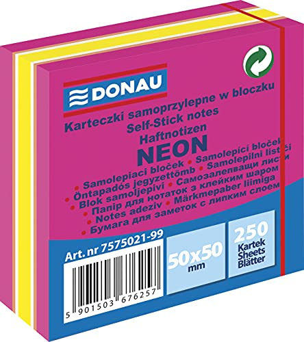 DONAU 7575021-99 Mini-Haftnotizen, 50 x 50 mm, 1x250 Blätter, Neon/Pastell, verschiedene Rosatöne