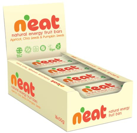 N'eat Natural Energy Bars ● Apricots, Chia Seeds & Pumpkin Seeds ● 16x45g ● Healthy Bars for Adults & Kids ● Palm Oil Free, Low Calorie, 100% Vegan ● Bursting with Natural Energy