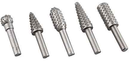 HALJIA 5Pcs en carbure de tungstène fichier rotatif Rape Ensemble de mèches en bois à découper Embouts pour meulage, polissage, Sculpture, coupe chanfrein creusé Sloting des plastiques gommes métaux
