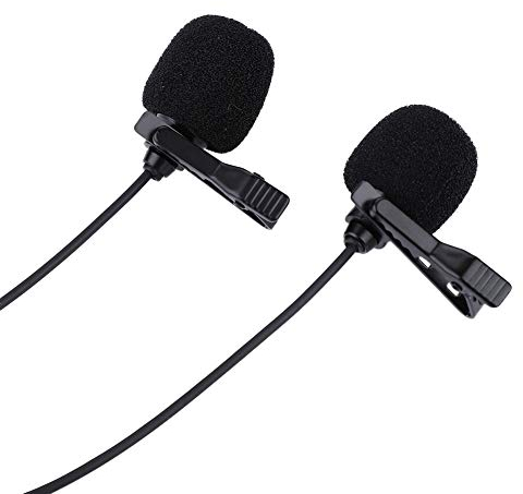 ASHATA Lavalier Mikrofon,Tragbar Dual-Head Omnidirectional Kondensator Lapel Clip-On Mikrofon,3.5mm Stecker Freisprecheinrichtung Ansteckmikrofon Lavalier Microphone für Recording