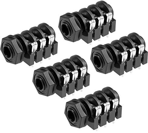 sourcing map PCB Mount 6.35mm 6 Pin Socket Headphone Stereo Jack Audio Video Connector Black 5Pcs