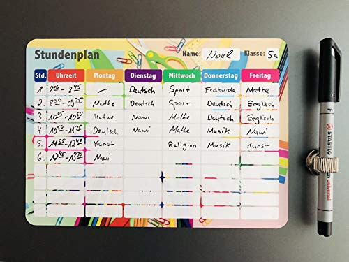 SMILEYBOARD Set bestehend aus magnetischen & abwischbaren Stundenplan, Stiftehalter und Stift - für die Schule