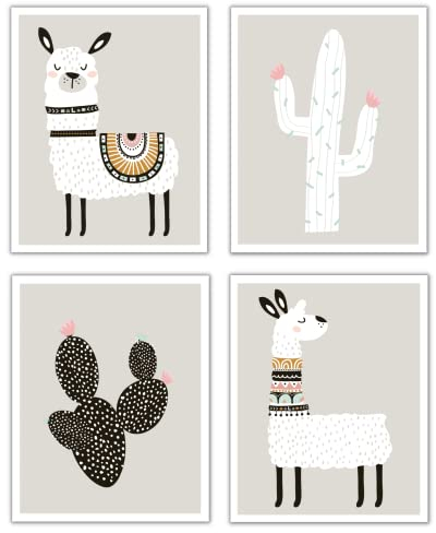 Kindred Sol Collective Llama-Wanddekoration, Kunst-Poster – Set von 4 (27,9 x 35,6 cm), professionelle Drucke (Llama & Kaktus) für Babyzimmer, Jungen-Mädchen-Zimmer, Kinder, Kinderzimmer, Spielzimmer