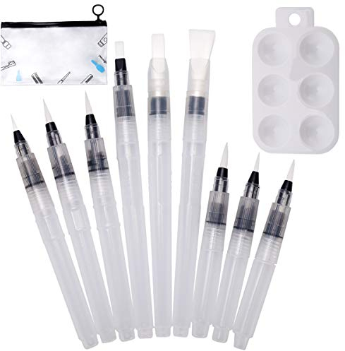 ZITFRI 9 Pcs Pinceaux Aquarelle Pinceau a Reservoir D Eau - Stylo avec Pointe Fine pour Peinture Artistique