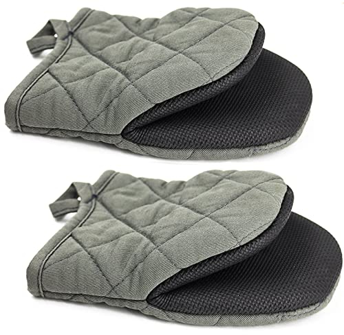 Topsky Mini Oven Mitts Microwave Mitts Pot Holder Heat Resistant Neoprene Cotton Gloves Surfaces Non-Slip Short Oven Gloves, Gray 1 Pair