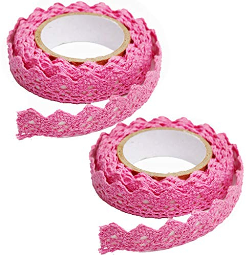 2 Rolls Spitzenband Selbstklebende, Vintage Spitze Bänder zum Basteln Spitze Dekoband Lochstickerei Spitzen-Tape Für Hochzeit Tischdeko DIY Geschenkband Bordüre Scrapbook (Fuchsia)