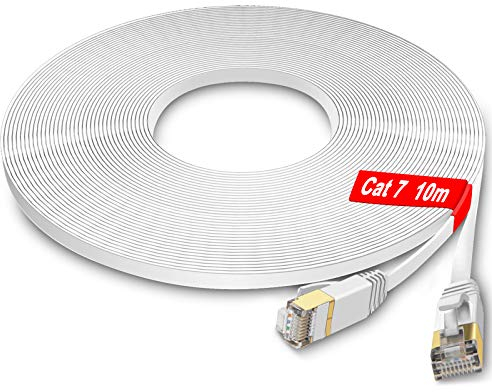 GLCON 10m Cat 7 Netzwerkkabel, Lan Kabel Flach 10Gbit/s Ethernet Kabel RJ45 Internetkabel Patchkabel für PS5/PS4 Switch Modem Xbox PC Smart TV Weiß