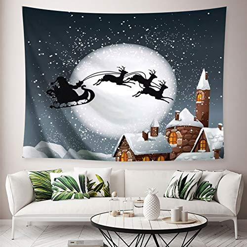 Jorisa Weihnachten Tapisserie Wandteppich,Mond Schneeflocke Haus Hintergrund Stoff Wandbehang Wandtuch für Wohnzimmer,Schlafzimmer,Wohnheim,Party Hintergrund,200x150cm