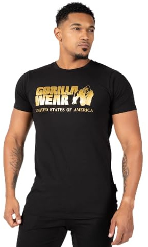 Gorilla Wear Classic T-Shirt - schwarz - klassisches Oberteil mit Logo zum Sport Alltag Training Workout Laufen Joggen bequem Normale Passform leicht aus Baumwolle bewegungsfreiheit groß
