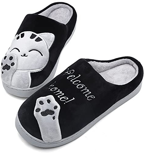 Mishansha Caldo Scarpe Interni Morbido Peluche Ciabatte Donna Invernali Confortevole Pantofole da Casa con Suola in Gomma Antiscivolo, Nero 41/42 EU=42/43 CN