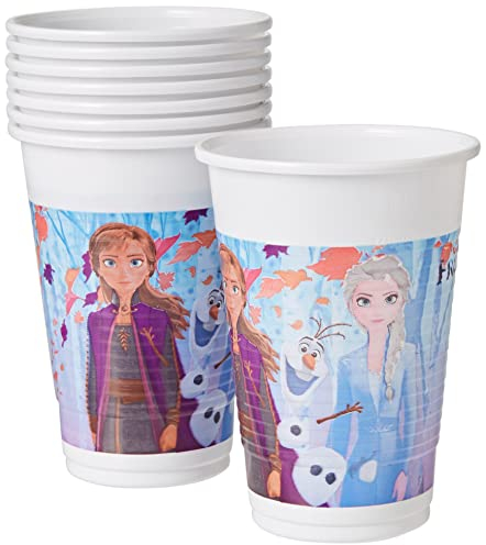 Procos 93551 Lot de 8 gobelets de fête La Reine des Neiges 2, capacité 200 ml, en plastique, vaisselle de fête, anniversaire, fête à thème, bleu