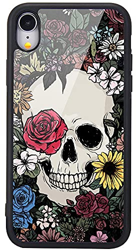 MAYCARI Skeleton and Flower Case for iPhone XR，Shockproof Protective Case with Soft TPU Bumper Hard Back Scratch Resistant Girly Painting Art Cover Case for iPhone XR