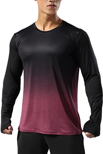 Men's Running Shirts Sports Long Sleeve Fitness Bodybuilding Tee Shirts Dry Fit Top Sweatshirts Gradient Red M