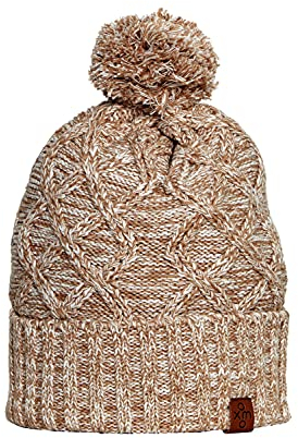 OXMO Pom Damen Wintermütze Beanie Mütze aus 100% Baumwolle Grobstrick, Größe:ONE, Farbe:Dune (795409)