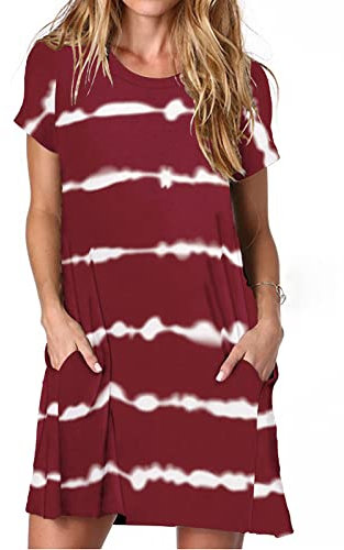 Ancapelion Women's Tie Dye Red Striped T Shirt Dresses Short Sleeve Loose Mini Tunic Dress for Ladies XXL
