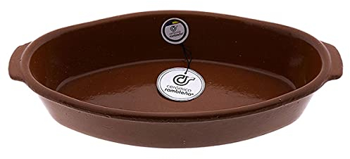 CERÁMICA RAMBLEÑA | Bandeja Horno | Bandeja Ovalada Fuego Directo | Bandeja Barro refractario | Bandeja para hornos | 36x22.5x6 cm