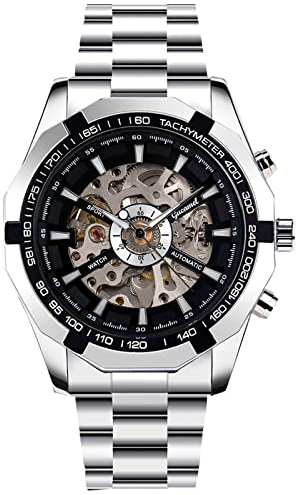 RORIOS Montre Squelette Homme Montre Automatique Mécanique avec Bracelet en Acier Inoxydable Lumineuses Montre-Bracelet pour Hommes