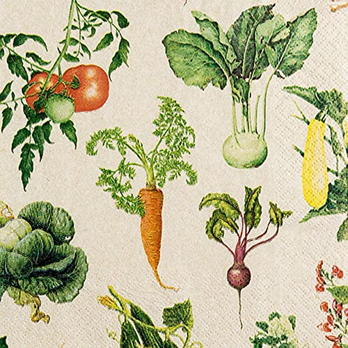 HOME FASHION Serviette Gemüsegarten 33x33cm 20 Stk. Papier Frühling Dekor Dekoration Tafel Tischdeko Party einseitig bedruckt geeignet für Basteln