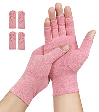 Donfri 2 Paare Arthrose Handschuhe Fingerlose Arthritis Handschuhe Kompressionhandschuhe für Frauen und Männer, Schmerzlinderung und Wärme (Rosa, L)
