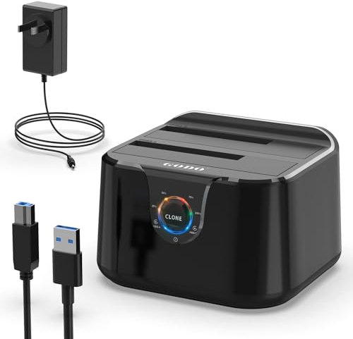 GODO USB 3.0 to SATA III Mini Dual Bay External Hard Drive Docking Station for 2.5/3.5 inch HDD SSD,Support Offline Clone,Hot Pluggable,UASP (5 Gbps) and Max