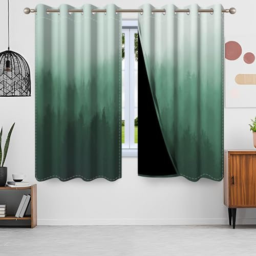 Uiiooazy Gardinen Wald, Vorhang Blickdicht Waldmotiv Grün Blätter Pflanzen Baum Vorhänge Polyester Gardinen mit Ösen Verdunklungsvorhänge für Wohnzimmer Schlazimmer Fenster Balkon, 2 Stück, 140x260cm