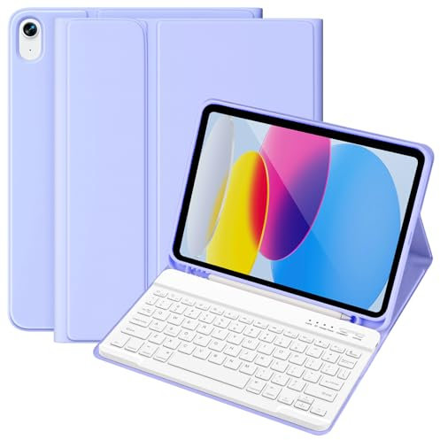KBCASE for iPad 10th /A16 11th Generation Case with Keyboard Detachable Keyboard Case for iPad 10th 10.9 2022/A16 11th Generation 11 2025 with Pencil Holder, Multi-Angle,UK Layout, Purple