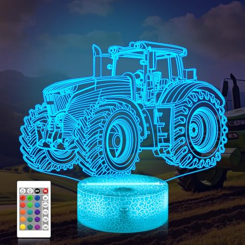 Truck 3D Illusion Nachtlampe, Attivolife Traktor 16 Farbwechsel dimmbare Hologramm beleuchtung, USB Ladetisch Schreibtisch Schlafzimmer Dekoration Kreatives Geschenk für Kinderjungen mit Fernbedienung