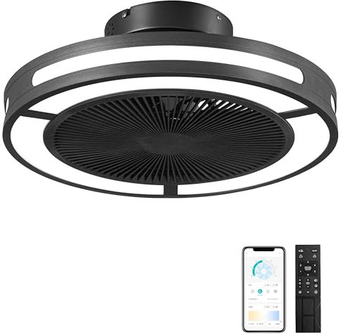 Ohniyou 19 Ventilador de techo sin aspas con luces y mando a distancia, luz Led regulable y 6 velocidades de ventilador, ventilador de techo empotrable de perfil bajo para dormitorio,salón