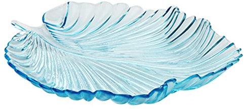 Soulnioi Obstteller Snack Dessertteller Glas Kristall Teller Klar Servierplatte Mehrzwecktablett Blattform Speiseteller Hochzeit Süßigkeiten Teller Dekorativer Teller für Home Office Party 27 cm Blau