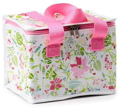 Puckator Cool Lunch Bag Julie Dodsworth Pink Botanical Design Made From Rec' Plastic Bottles - Insulated Lunch Bag for Women Men Children - Lunch Box Bag For Work & School - Beach Picnic Accessories