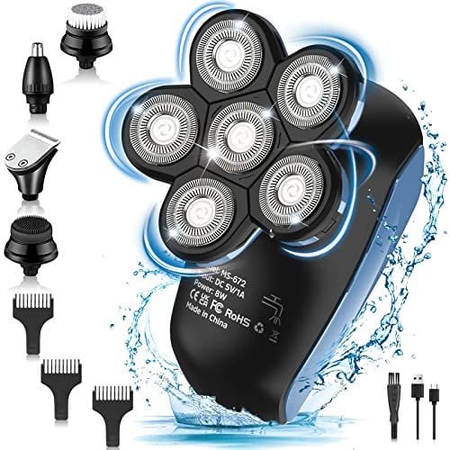 Afeitadora Cabeza Hombre SuperUvistare, Afeitadora Electrica IPX7 Impermeables, Maquina de Afeitar Hombres Calvos Barba, Afeitado en Seco y Húmedo, Recargable Puerto USB-C