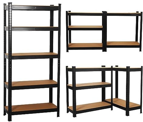 shine planet 5 Tier Garage Shelves Metal Storage Shelves, Heavy Duty Shed Storage Racking for Warehouse Workshop Office(Black,90x40x180cm)