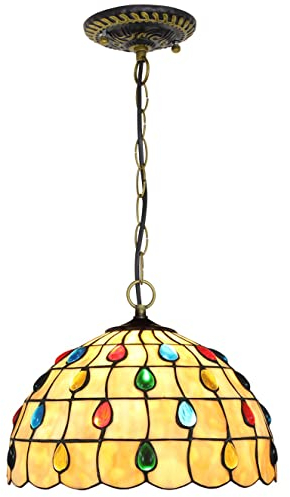 PAZWAHF Vintage Bunte Perlen im Tiffany-Stil, mittlere Größe, Pendelleuchte, Buntglas-Hängelampe, Breite 12 Zoll, Höhe 36 Zoll, hängender Kronleuchter