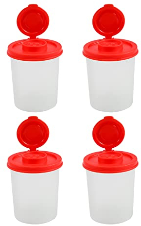 Lrtzizy 4PCS Salt and Pepper Shakers Moisture Proof Salt Shaker with Red Covers Lids Plastic Airtight Spice Jar Dispenser
